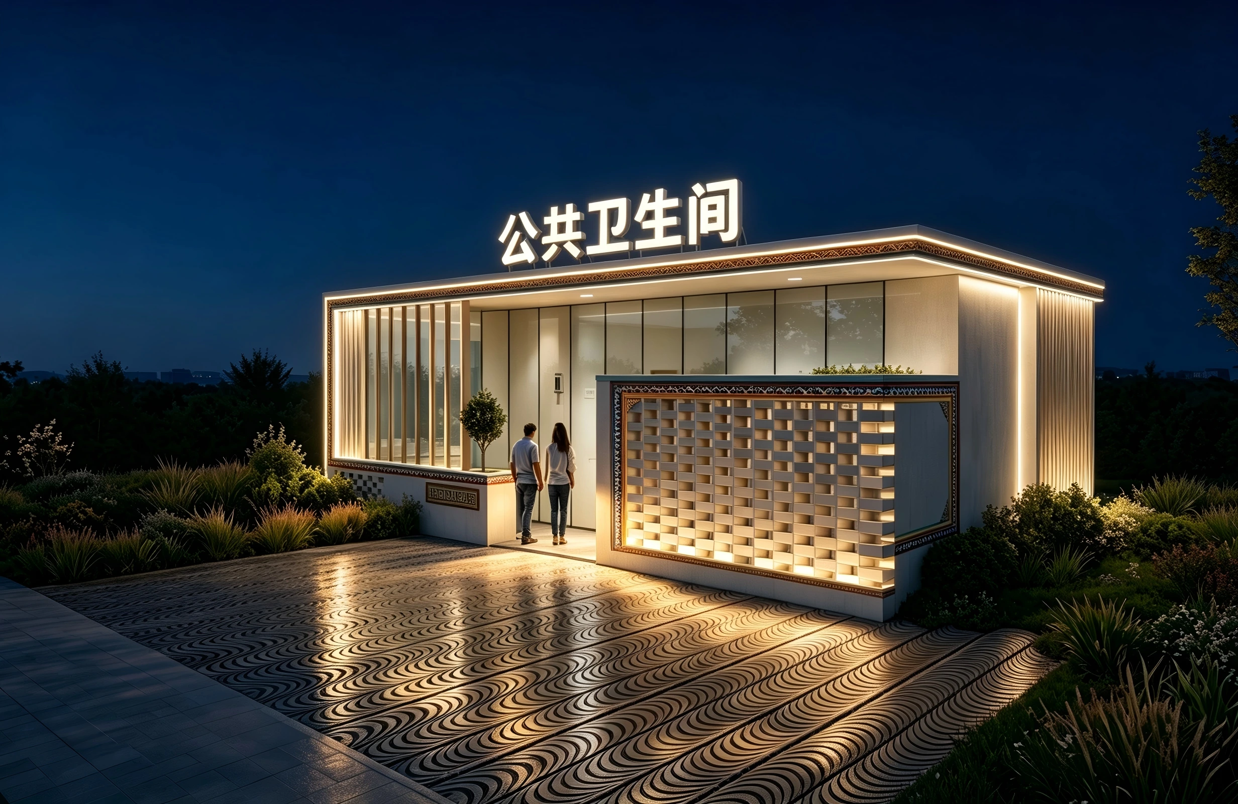 Jiajia Xiang School restroom nighttime rendering